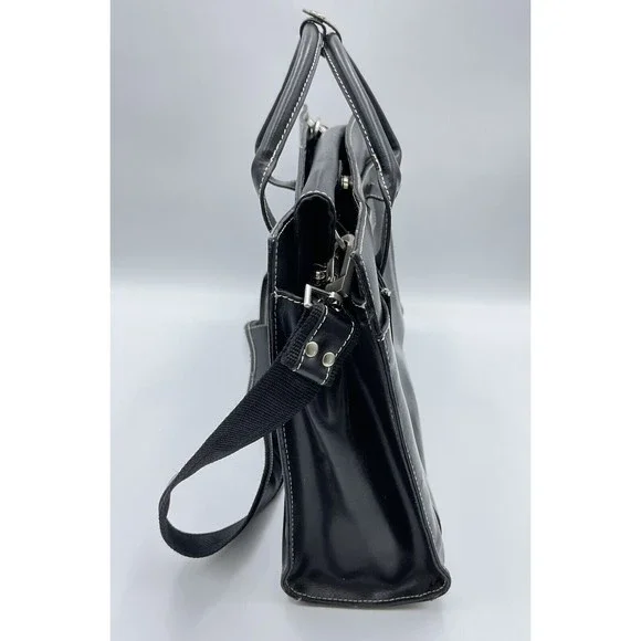 Samsonite Messenger Bag Laptop Case Black Leather Carry On - Picture 2 of 11